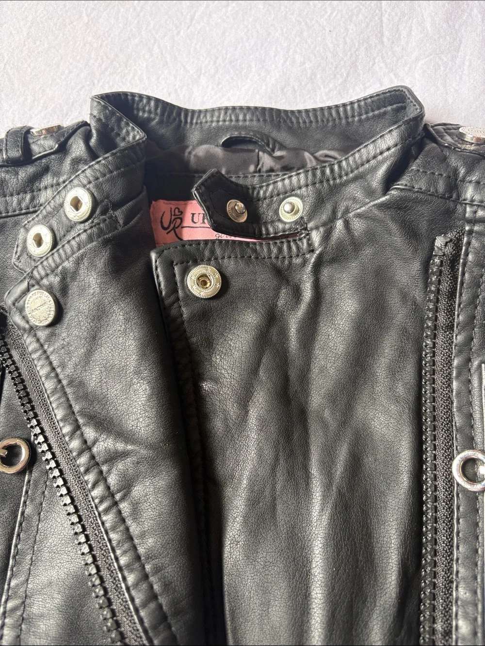 Urban Republic Black Faux Leather Girls Moto Jacket with Peplum